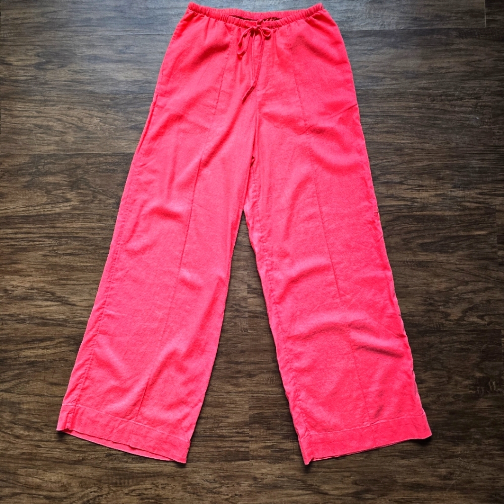 a new day pink linen wide leg drawstring pants womens size Small